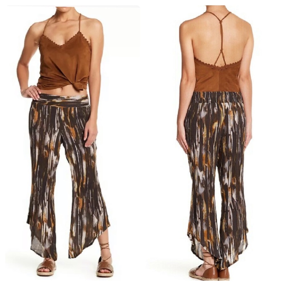 NWT Free People Dancing Days Printed Uneven Hem Pull On Pants S